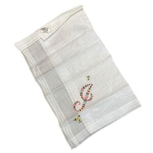 VTG Burmel Original Handkerchief Monogram J Floral Embroidered cottage core